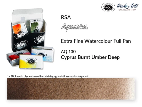 Farba akwarelowa Aquarius Cyprus Burnt Umber Deep 130, kostka akwarelowa pełna Aquarius Cyprus Burnt Umber Deep 130,  Aquarius Cyprus Burnt Umber Deep 130 kostka akwarelowa pełna, farba akwarelowa pełna kostka Aquarius RSA, akwarele, kostki akwarelowe,