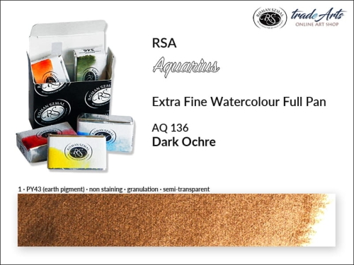 Farba akwarelowa Aquarius Dark Ochre 136, kostka akwarelowa pełna Aquarius Dark Ochre 136,  Aquarius Dark Ochre 136 kostka akwarelowa pełna, farba akwarelowa pełna kostka Aquarius RSA, akwarele, kostki akwarelowe,