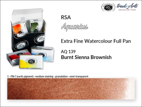 Farba akwarelowa Aquarius Burnt Sienna Brownish 139, kostka akwarelowa pełna Aquarius Burnt Sienna Brownish 139,  Aquarius Burnt Sienna Brownish 139, farba akwarelowa pełna kostka Aquarius RSA, akwarele, kostki akwarelowe,