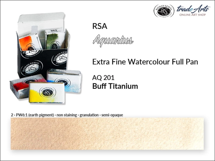 Aquarius Extra Fine Watercolour Full Pan, farba akwarelowa Aquarius Buff Titanium 201, kostka akwarelowa pełna Aquarius Buff Titanium 201,  akwarela Aquarius Buff Titanium 201, akwarela pełna kostka Aquarius RSA, akwarele, kostki akwarelowe,