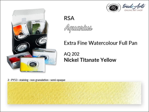 Farba akwarelowa Aquarius Nickel Titanate Yellow 202, kostka akwarelowa pełna Aquarius Nickel Titanate Yellow 202, Aquarius Nickel Titanate Yellow 202 pełna kostka akwarelowa, farba akwarelowe pełna kostka Aquarius RSA, akwarele, kostki akwarelowe,