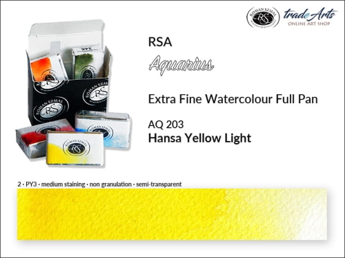 Farba akwarelowa Aquarius Hansa Yellow Light 203, kostka akwarelowa pełna Aquarius Hansa Yellow Light 203, Aquarius Hansa Yellow Light 203 pełna kostka akwarelowa, farba akwarelowe pełna kostka Aquarius RSA, akwarele, kostki akwarelowe,