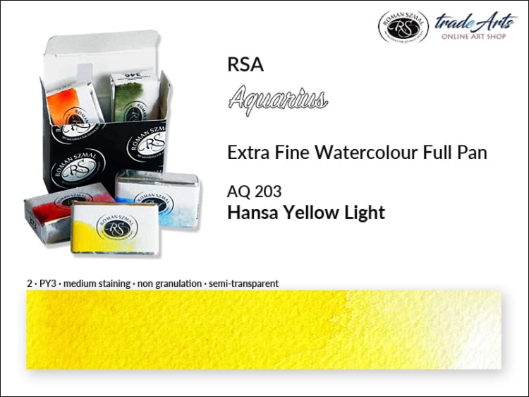 Farba akwarelowa Aquarius Hansa Yellow Light 203, kostka akwarelowa pełna Aquarius Hansa Yellow Light 203, Aquarius Hansa Yellow Light 203 pełna kostka akwarelowa, farba akwarelowe pełna kostka Aquarius RSA, akwarele, kostki akwarelowe,