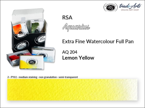 Farba akwarelowa Aquarius Lemon Yellow 204, kostka akwarelowa pełna Aquarius Lemon Yellow 204, Aquarius Lemon Yellow 204 pełna kostka akwarelowa, farba akwarelowe pełna kostka Aquarius RSA, akwarele, kostki akwarelowe,