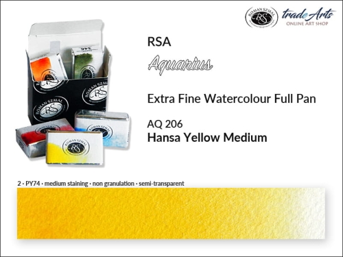 Farba akwarelowa Aquarius Hansa Yellow Medium 206, kostka akwarelowa pełna Aquarius Hansa Yellow Medium 206, Aquarius  Hansa Yellow Medium 206 pełna kostka akwarelowa, farba akwarelowe pełna kostka Aquarius RSA, akwarele, kostki akwarelowe,