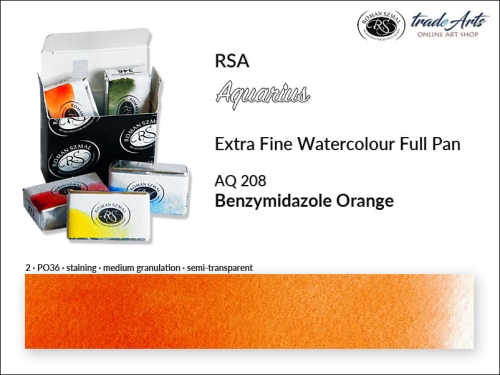Farba akwarelowa Aquarius Benzymidazole Orange 208, kostka akwarelowa pełna Benzymidazole Orange 208, Aquarius  Benzymidazole Orange 208 pełna kostka akwarelowa, farba akwarelowe pełna kostka Aquarius RSA, akwarele, kostki akwarelowe,