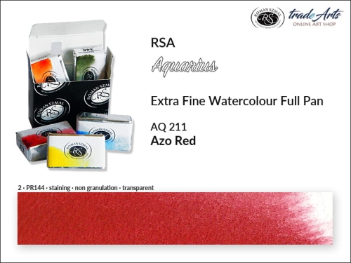 Aquarius Extra Fine Watercolour Full Pan, farba akwarelowa Aquarius Azo Red 211, kostka akwarelowa pełna Aquarius Azo Red 211,  akwarela Aquarius Azo Red 211, akwarela pełna kostka Aquarius RSA, akwarele, kostki akwarelowe,