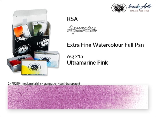 Farba akwarelowa RSA Aquarius Ultramarine Pink 215, kostka akwarelowa pełna RSA Aquarius Ultramarine Pink 215,  RSA Aquarius  Ultramarine Pink 215 pełna kostka akwarelowa, farba akwarelowe pełna kostka Aquarius RSA, akwarele, kostki akwarelowe,