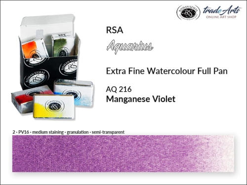 Farba akwarelowa Aquarius Manganese Violet 216, kostka akwarelowa pełna Aquarius Manganese Violet 216,  Aquarius  Manganese Violet 216 pełna kostka akwarelowa, farba akwarelowe pełna kostka Aquarius RSA, akwarele, kostki akwarelowe,