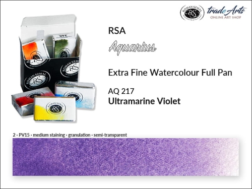 Farba akwarelowa RSA Aquarius Ultramarine Violet 217, kostka akwarelowa pełna RSA Aquarius Ultramarine Violet 217,  RSA Aquarius  Ultramarine Violet 217 pełna kostka akwarelowa, farba akwarelowe pełna kostka Aquarius RSA, akwarele, kostki akwarelowe,