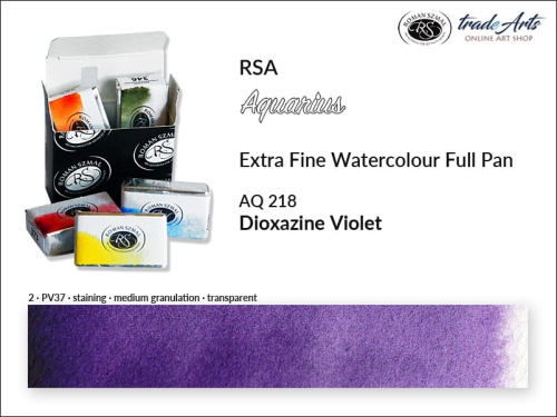 Farba akwarelowa Aquarius Dioxazine Violet 218, kostka akwarelowa pełna Aquarius Dioxazine Violet 218, Aquarius  Dioxazine Violet 218 pełna kostka akwarelowa, farba akwarelowe pełna kostka Aquarius RSA, akwarele, kostki akwarelowe,
