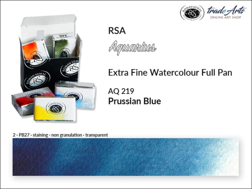 Farba akwarelowa Aquarius Prussian Blue 219, kostka akwarelowa pełna Aquarius Prussian Blue 219,  Aquarius  Prussian Blue 219 kostka akwarelowa pełna, farba akwarelowa pełna kostka Aquarius RSA, akwarele, kostki akwarelowe,