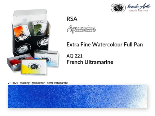 Farba akwarelowa Aquarius French Ultramarine 221, kostka akwarelowa pełna Aquarius French Ultramarine 221, Aquarius  French Ultramarine 221 pełna kostka akwarelowa, farba akwarelowe pełna kostka Aquarius RSA, akwarele, kostki akwarelowe,