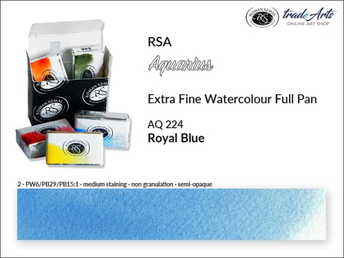 Farba akwarelowa Aquarius Royal Blue 224, kostka akwarelowa pełna Aquarius Royal Blue 224,  Aquarius  Royal Blue 224 pełna kostka akwarelowa, farba akwarelowa pełna kostka Aquarius RSA, akwarele, kostki akwarelowe,