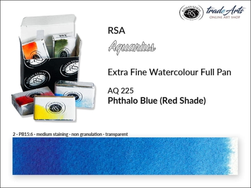 Farba akwarelowa Aquarius Phthalo Blue (RS) 225, kostka akwarelowa pełna Aquarius Phthalo Blue (RS) 225,  Aquarius  Phthalo Blue (RS) 225 pełna kostka akwarelowa, farba akwarelowa pełna kostka Aquarius RSA, akwarele, kostki akwarelowe,