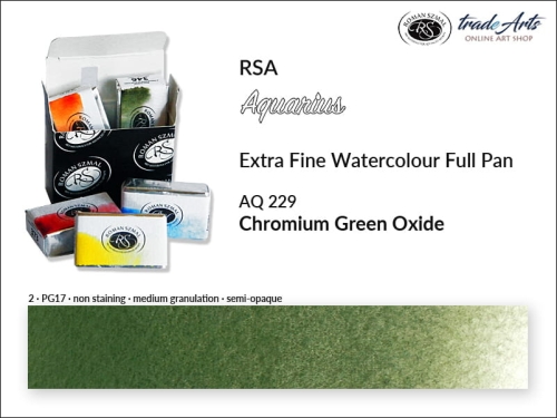 Farba akwarelowa Aquarius Chromium Green Oxide 229, kostka akwarelowa pełna Aquarius Chromium Green Oxide 229,  Aquarius  Chromium Green Oxide 229 kostka akwarelowa pełna, farba akwarelowa pełna kostka Aquarius RSA, akwarele, kostki akwarelowe,