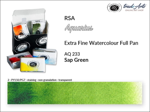 Farba akwarelowa Aquarius Sap Green 233, kostka akwarelowa pełna Aquarius Sap Green 233,  Aquarius  Sap Green 233kostka akwarelowa pełna, farba akwarelowa pełna kostka Aquarius RSA, akwarele, kostki akwarelowe,