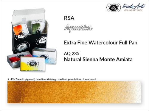 Farba akwarelowa Aquarius Natural Sienna Monte Amiata 235, kostka akwarelowa pełna Aquarius Natural Sienna Monte Amiata 235,  Aquarius Natural Sienna Monte Amiata 235 kostka akwarelowa pełna, farba akwarelowa pełna kostka Aquarius RSA,