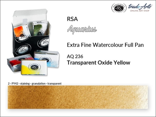 Farba akwarelowa Aquarius Transparent Oxide Yellow 236, kostka akwarelowa pełna Aquarius Transparent Oxide Yellow 236,  Aquarius Transparent Oxide Yellow 236 kostka akwarelowa pełna, farba akwarelowa pełna kostka Aquarius RSA, akwarele,