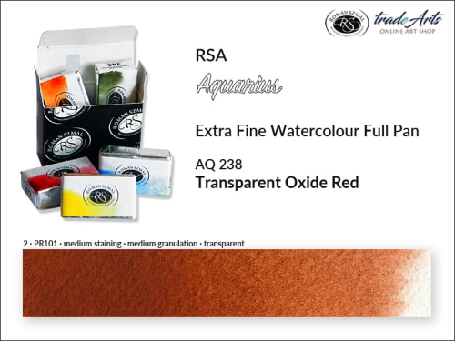 Farba akwarelowa Aquarius Transparent Oxide Red 238, kostka akwarelowa pełna Aquarius Transparent Oxide Red 238,  Aquarius Transparent Oxide Red 238 kostka akwarelowa pełna, farba akwarelowa pełna kostka Aquarius RSA, akwarele, kostki akwarelowe,