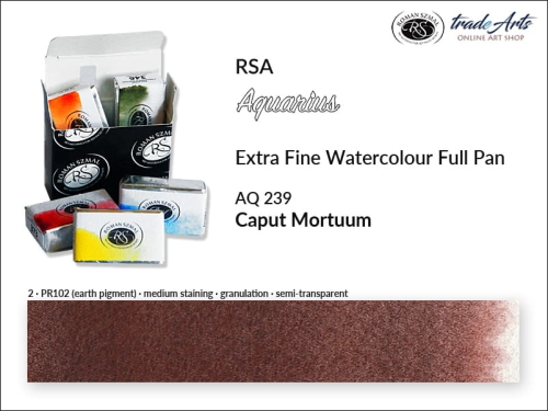 Aquarius Extra Fine Watercolour Full Pan, farba akwarelowa Aquarius Caput Mortuum 239, kostka akwarelowa pełna Aquarius Caput Mortuum 239,  akwarela Aquarius Caput Mortuum 239, akwarela pełna kostka Aquarius RSA, akwarele, kostki akwarelowe,