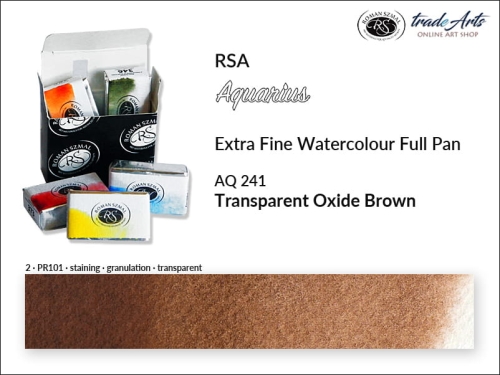 Farba akwarelowa Aquarius Transparent Oxide Brown 241, kostka akwarelowa pełna Aquarius Transparent Oxide Brown 241,  Aquarius Transparent Oxide Brown 241 kostka akwarelowa pełna, farba akwarelowa pełna kostka Aquarius RSA, akwarele, kostki akwarelowe,
