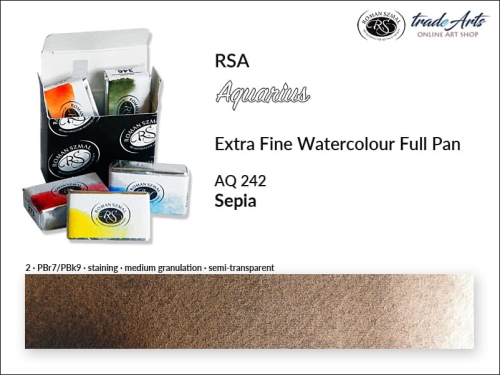 Farba akwarelowa Aquarius Sepia 242, kostka akwarelowa pełna Aquarius Sepia 242,  Aquarius Sepia 242 kostka akwarelowa pełna, farba akwarelowa pełna kostka Aquarius RSA, akwarele, kostki akwarelowe,