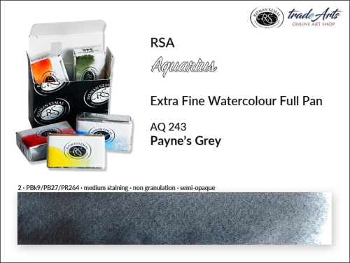 Farba akwarelowa Aquarius Payne's Grey 243, kostka akwarelowa pełna Aquarius Payne's Grey 243,  Aquarius Payne's Grey 243 kostka akwarelowa pełna, farba akwarelowa pełna kostka Aquarius RSA, akwarele, kostki akwarelowe,