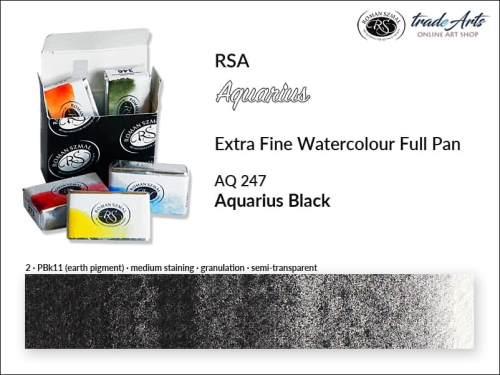 Aquarius Extra Fine Watercolour Full Pan, farba akwarelowa Aquarius Black 247, kostka akwarelowa pełna Aquarius Black 247,  Aquarius Black 247 kostka akwarelowa pełna, farba akwarelowa pełna kostka Aquarius RSA, akwarele, kostki akwarelowe,