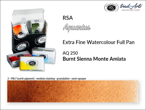 Farba akwarelowa Aquarius Burnt Sienna Monte Amiata 250, kostka akwarelowa pełna Aquarius Burnt Sienna Monte Amiata 250,  Aquarius  Burnt Sienna Monte Amiata 250 kostka akwarelowa pełna, farba akwarelowa pełna kostka Aquarius RSA,