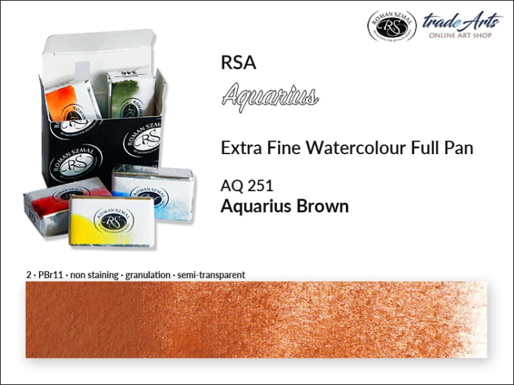 Aquarius Extra Fine Watercolour Full Pan, farba akwarelowa Aquarius Brown 251, kostka akwarelowa pełna Aquarius Brown 251,  Aquarius Brown 251 kostka akwarelowa pełna, farba akwarelowa pełna kostka Aquarius RSA, akwarele, kostki akwarelowe,
