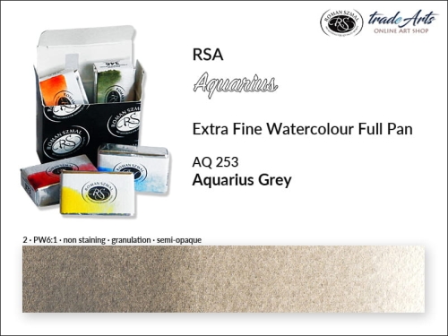 Aquarius Extra Fine Watercolour Full Pan, farba akwarelowa Aquarius Grey 253, kostka akwarelowa pełna Aquarius Grey 253,  Aquarius Grey 253 kostka akwarelowa pełna, farba akwarelowa pełna kostka Aquarius RSA, akwarele, kostki akwarelowe,