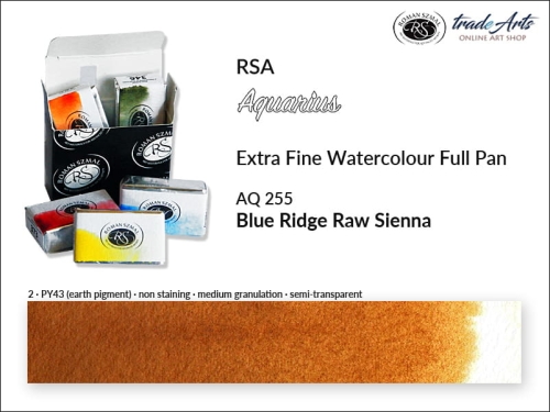 Farba akwarelowa Aquarius Blue Ridge Raw Sienna 255, kostka akwarelowa pełna Aquarius Blue Ridge Raw Sienna 255,  Aquarius  Blue Ridge Raw Sienna 255 kostka akwarelowa pełna, farba akwarelowa pełna kostka Aquarius RSA, akwarele, kostki akwarelowe,
