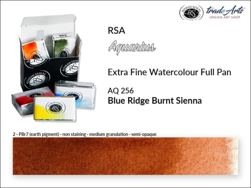 Farba akwarelowa Aquarius Blue Ridge Buirnt Sienna 256, kostka akwarelowa pełna Aquarius Blue Ridge Burnt Sienna 256,  Aquarius  Blue Ridge Burnt Sienna 256 kostka akwarelowa pełna, farba akwarelowa pełna kostka Aquarius RSA, akwarele, kostki akwarelowe,