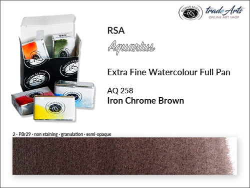 Farba akwarelowa Aquarius Iron Chrome Brown 258, kostka akwarelowa pełna Aquarius Iron Chrome Brown 258,  Aquarius Iron Chrome Brown 258 kostka akwarelowa pełna, farba akwarelowa pełna kostka Aquarius RSA, akwarele, kostki akwarelowe,