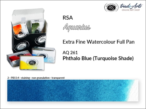 Farba akwarelowa Aquarius Phthalo Blue Turquoise Shade 261, kostka full pan Aquarius Phthalo Blue Turquoise Shade 261, Aquarius Phthalo Blue Turquoise Shade 261 pełna kostka akwarelowa, farby akwarelowe pełna kostka Aquarius RSA,