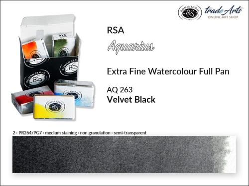 Farba akwarelowa Aquarius Velvet Black 263, kostka full pan Aquarius Velvet Black 263, Aquarius Velvet Black 263 pełna kostka akwarelowa, farby akwarelowe pełna kostka Aquarius RSA,