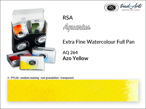 Farba akwarelowa Aquarius Azo Yellow 264, kostka full pan Aquarius Azo Yellow 264, Aquarius Azo Yellow 264 pełna kostka akwarelowa, farby akwarelowe pełna kostka Aquarius RSA,