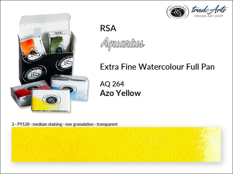 Farba akwarelowa Aquarius Azo Yellow 264, kostka full pan Aquarius Azo Yellow 264, Aquarius Azo Yellow 264 pełna kostka akwarelowa, farby akwarelowe pełna kostka Aquarius RSA,