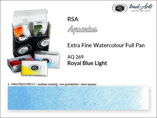 Farba akwarelowa Aquarius Royal Blue Light 269, kostka full pan Aquarius Royal Blue Light 269, Aquarius Royal Blue Light 269 pełna kostka akwarelowa, farby akwarelowe, pełna kostka Aquarius RSA,
