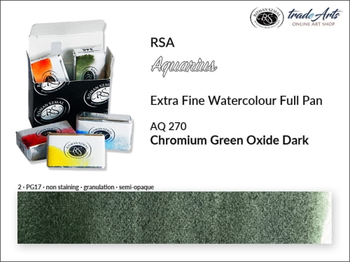 Farba akwarelowa Aquarius Chromium Green Oxide Dark 270, kostka full pan Aquarius Chromium Green Oxide Dark 270, Aquarius Chromium Green Oxide Dark 270 pełna kostka akwarelowa, farby akwarelowe, pełna kostka Aquarius RSA,