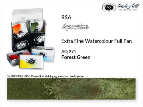 Farba akwarelowa Aquarius Forest Green 271, kostka full pan Aquarius Forest Green 271, Aquarius Forest Green 271 pełna kostka akwarelowa, farby akwarelowe, pełna kostka Aquarius RSA,