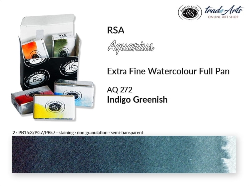Farba akwarelowa Aquarius Indigo Greenish 272, kostka full pan Aquarius Indigo Greenish 272, Aquarius Indigo Greenish 272 pełna kostka akwarelowa, farby akwarelowe, pełna kostka Aquarius RSA,