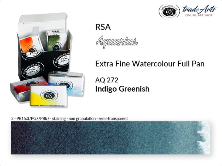 Farba akwarelowa Aquarius Indigo Greenish 272, kostka full pan Aquarius Indigo Greenish 272, Aquarius Indigo Greenish 272 pełna kostka akwarelowa, farby akwarelowe, pełna kostka Aquarius RSA,