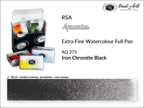 Farba akwarelowa Aquarius Iron Chromite Black 273, kostka full pan Aquarius Iron Chromite Black 273, Aquarius Iron Chromite Black 273 pełna kostka akwarelowa, farby akwarelowe, pełna kostka Aquarius RSA,