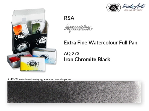 Farba akwarelowa Aquarius Iron Chromite Black 273, kostka full pan Aquarius Iron Chromite Black 273, Aquarius Iron Chromite Black 273 pełna kostka akwarelowa, farby akwarelowe, pełna kostka Aquarius RSA,