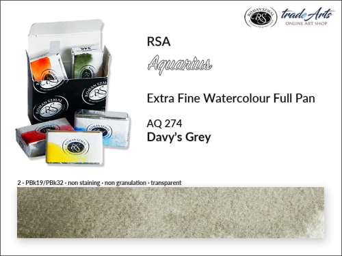 Farba akwarelowa Aquarius Davy's Grey 274, kostka Full Pan Aquarius Davy's Grey 274, Aquarius Davy's Grey 274 pełna kostka akwarelowa, farby akwarelowe, pełna kostka Aquarius RSA,