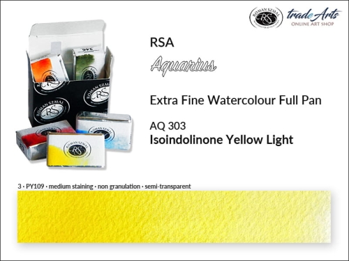 Farba akwarelowa Aquarius Isoindolinone Yellow Light 303, kostka akwarelowa pełna Aquarius Isoindolinone Yellow Light 303, Aquarius  Isoindolinone Yellow Light 303 pełna kostka akwarelowa, farba akwarelowe pełna kostka Aquarius RSA,