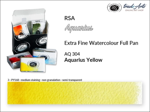 Aquarius Extra Fine Watercolour Full Pan, farba akwarelowa Aquarius Yellow 304, kostka akwarelowa pełna Aquarius Yellow 304,  Aquarius Yellow 304 kostka akwarelowa pełna, farba akwarelowa pełna kostka Aquarius RSA, akwarele, kostki akwarelowe,