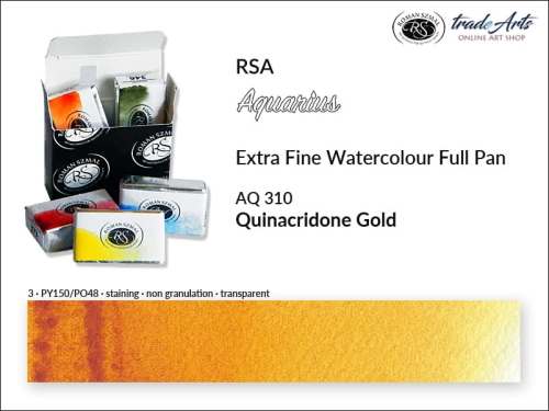 Farba akwarelowa Aquarius Quinacridone Gold 310, kostka akwarelowa pełna Aquarius Quinacridone Gold 310,  Aquarius Quinacridone Gold 310 kostka akwarelowa pełna, farba akwarelowa pełna kostka Aquarius RSA, akwarele, kostki akwarelowe,